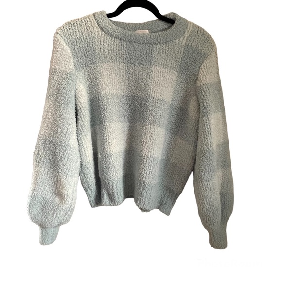 Lauren Conrad Checker Board Print Plush Sweater in Green/Cream - L - Picture 1 of 7